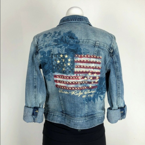 Lauren Ralph Lauren Jackets & Blazers - Ralph LAUREN Denim Jean Trucker Jacket Flag USA